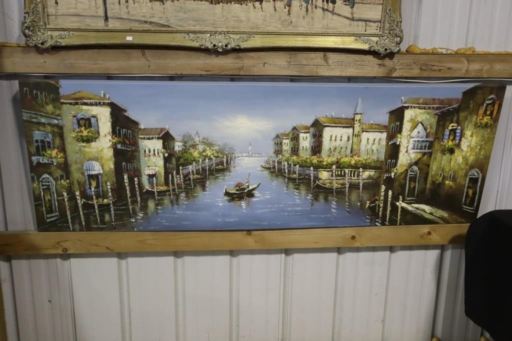 Venice Italy canal scene oil on canvas 70" X 23"