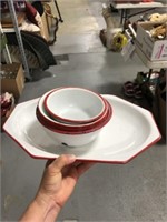 ENAMEL TRAY AND BOWLS