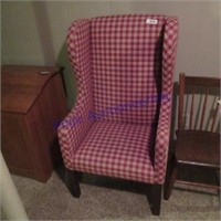 TALL BACK RED PLAID CHAIR