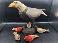 Hand Carved Bald Eagle & Songbirds