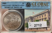 1889 Morgan Silver Dollar GLOBAL Slabbed (BRILL UN
