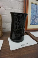 black amethyst glass vase with etched floral