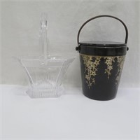 Glass Basket - Black Amethyst Ice Bucket - vintage