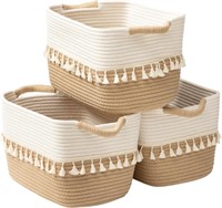 TeoKJ Woven Storage Bin Set  White & Jute