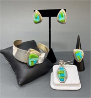 925 DTR Green Blue Stone Bracelet, Earrings,