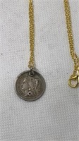 1866 3-cent piece on gold tone sterling 925 chain