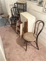 Vintage Chairs, Wicker Shelf, Stools
