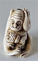 Antique Hand Carved Ivory Monkey Netsuke