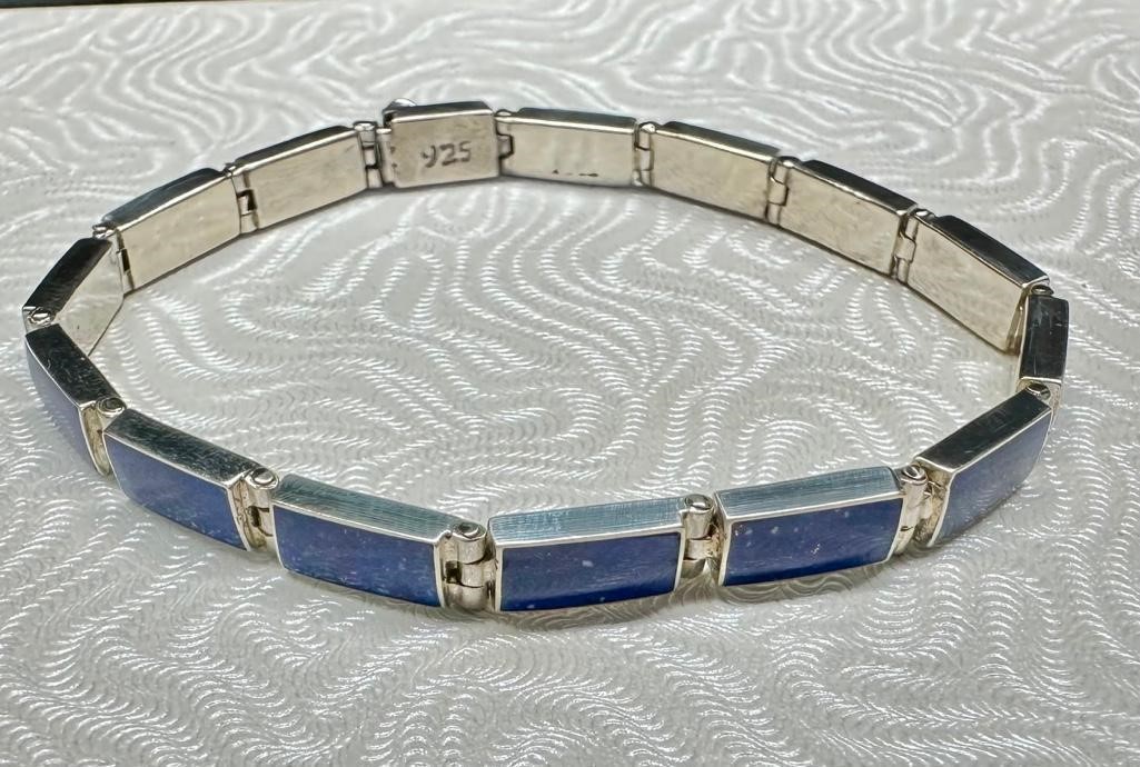 Sterling Lapis Link Bracelet