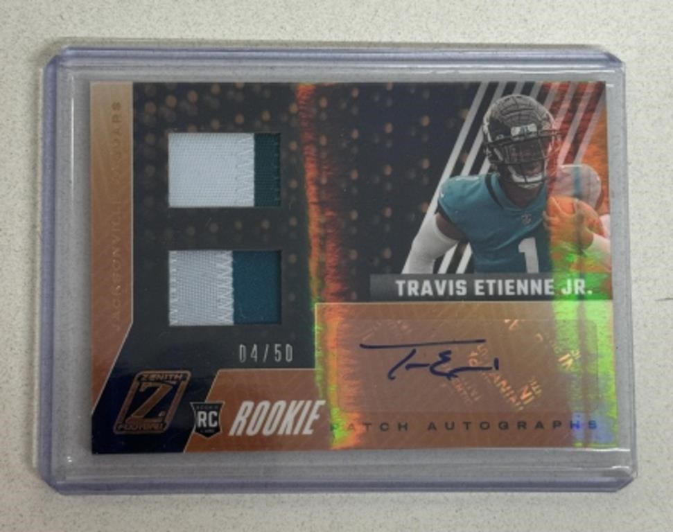 4/50 TRAVIS ETIENNE JR. PATCH AUTOGRAPHED CARD