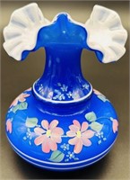Fenton Hp Blue Overlay M Wagner Ruffle Vase