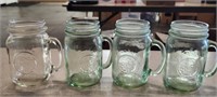 (4) Glass Mason Jars Mugs/Cups
