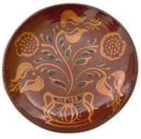 Folz Pottery 1984 11" decorated redware plate