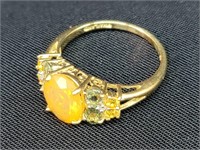 10k Gold Opal, Green & Yellow Sapphire & Dia Ring