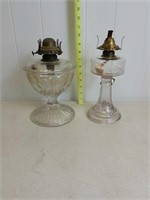 2 ANTIQUE GLASS KEROSENE LAMPS