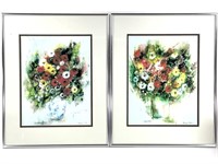 M. Gotkin, Pair of Prints After Floral Watercolors