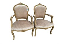 2 PAINT DECORATED FRENCH OPEN ARM CHAIRS
