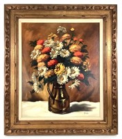 A. Roth, Oil on Canvas Daisies Floral Bouquet 1967