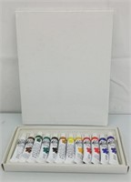 New 12 pk acrylic paints and 3 canvas boards 8"x