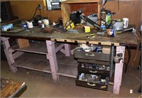 6' wooden workbench with 4 drawer steel cabinet an