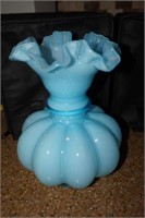 Fenton Blue Ruffled Melon Vase
