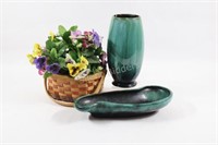 BMP Mid Century Vase, Open Dish & Floral Basket