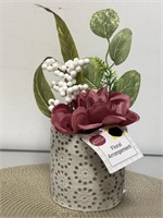 Dark Pink Faux Floral Arrangement in Ceramic Pot