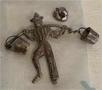 STERLING SILVER PIN MAN WITH BUCKETS AND STERLING