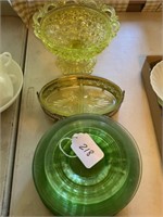Green Depression & Vaseline -Large Bowl is Damaged