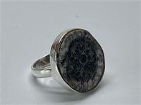 STERLING SILVER RING WITH FOSSILIZED CORAL SIZE 7