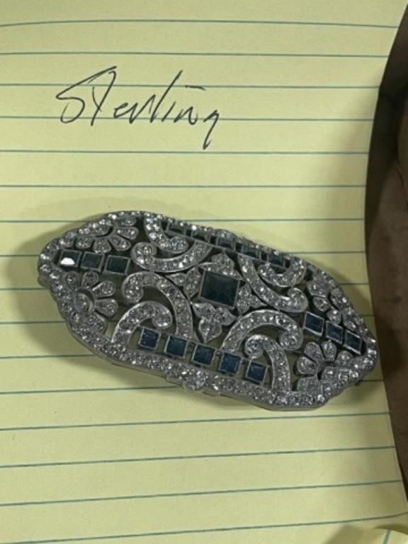 STERLING AND RHINESTONE PIN