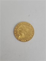 1914 Gold 2 1/2 Dollar Indian Head Coin.