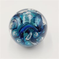 Signed Schuster Studios Teal & Blue Paperweight