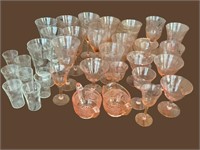 Pink depression glass grouping