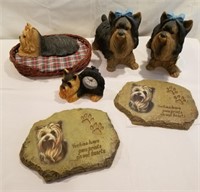 Nice lot of Yorkies, plaques, clock, Yorkie with