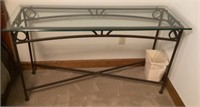 Glass top sofa table with metal base