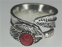 925 stamped feather ring size 7
