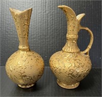 Weeping bright gold 22k vase & pitcher 8" tall