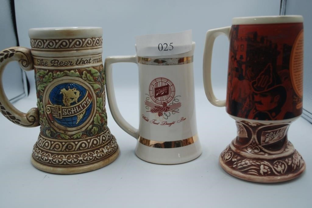 Budweiser, Miller, Coke Steins