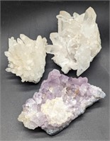 (H) Quartz and Amethyst, largest 2x3x3in