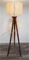 Wood & brass tripod floor lamp