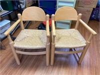 Pair Light Wood & Cane Seat Chairs