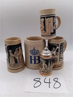 Vintage German Steins,  Smallest isnt Marked