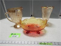 Herring Bone Iris pitcher and vase and a fruit bow