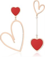 14k Gold-pl. Red Asymmetrical Heart Earrings