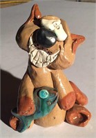 Folk Art clay Cat figurine, signed 6" tall