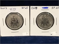 2013, 14 Can Half Dollars  SP65