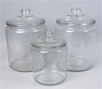 Trio of Clear Glass Lidded Canisters