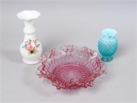 Fenton Vase, Bowl & Bristol Glass Vase