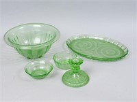 Group of Vaseline Glass Table Articles